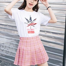 Девять Цвета XS-XXL Высокая Талия трапециевидной формы Для женщин юбка Harajuku полосатый безопасности брюки студент плиссированные юбки Sweet Girls мини-юбка