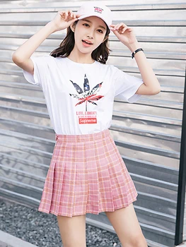 

Nine Colors XS-XXL High Waist A-Line Women Skirt Harajuku Striped Safety Pants Student Pleated Skirt Sweet Girls Mini Skirt