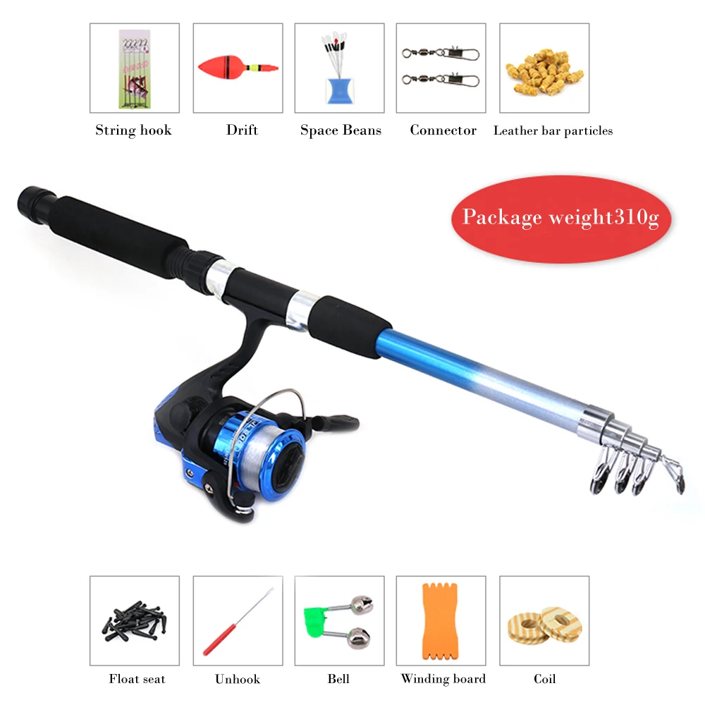 

1.8M Telescopic Fishing Rod Fishing Reel Full kit Wheel Portable Fishing Rod 12 in 1 sets a suit fising tooling