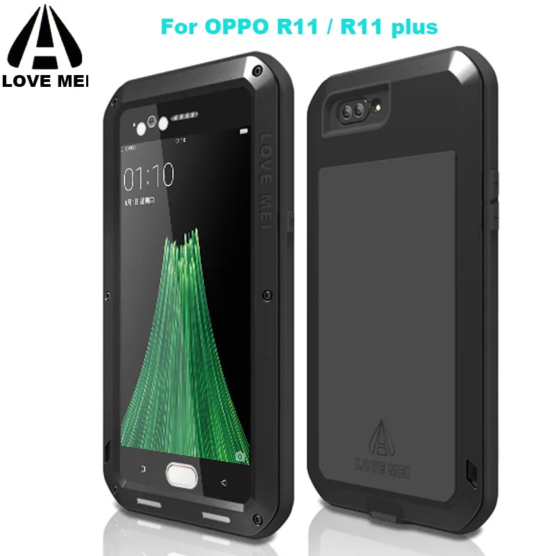 

For OPPO R11 R11plus Shockproof Case LOVEMEI Powerful Metal Case Luxury Aluminum Dirt Waterproof Cover + lanyard for R11 plus