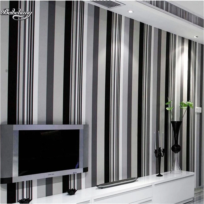 Us 33 8 35 Off Beibehang Modern Simple Black And White Gray Vertical Striped Wallpaper Bedroom Living Room Tv Background Wallpaper In Wallpapers