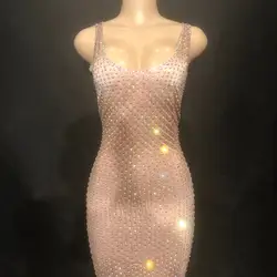 2019 Новинки для женщин пикантные длинное платье со сверкающими стразами для ночного клуба вечерние банкетные платье этап одежда костюмы
