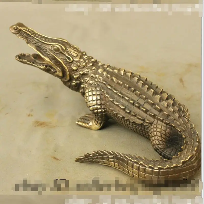 

88006263<<<10" FengShui Chinese Bronze Animals Winning Victory Crocodile Alligator Statue