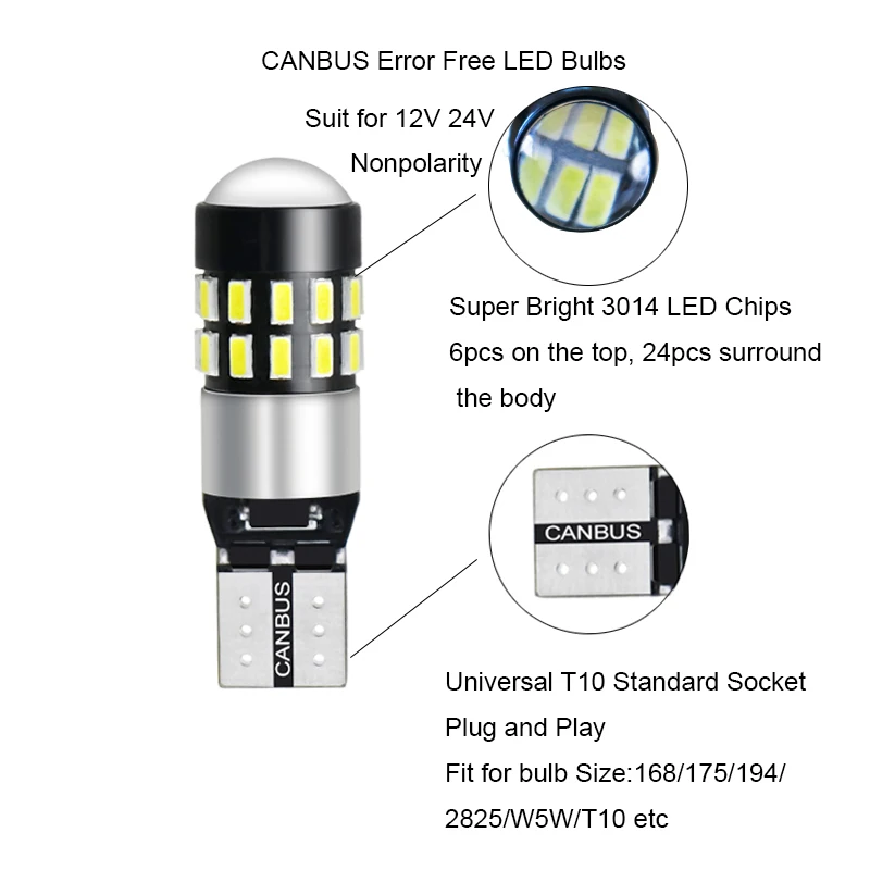 2 шт. автомобисветодиодный светодиодные лампы W5W Canbus 194 3014SMD 30 парковочные