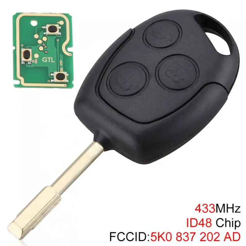 

433 MHZ 3 Buttons Durable ABS Car Remote Entry Key Fob with Chip for Ford Mondeo / Fiesta / Focus / KA/Transit / K2 2002-2012