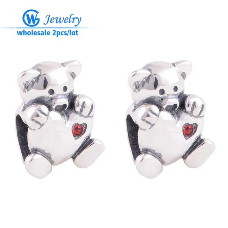 

2pcs/lot new hot selling teddy bear silver pendant heart shape diy for my life 925 silver jewelry GW Fashion jewelry X178