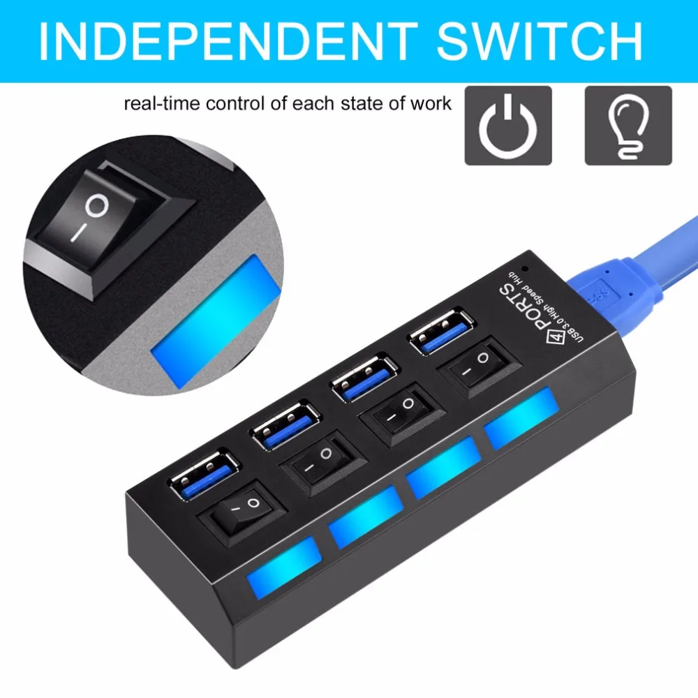4 порта USB 3 0 концентратор супер скорость 5 Гбит/с вкл/выкл переключатель для Windows Mac