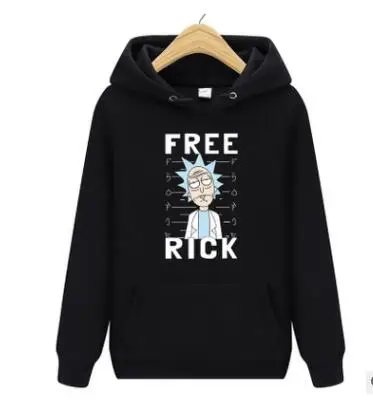 Autumn Plus Velvet New Design Rick And Morty Cotton Hoodies Funny Print Fashion Hoodie Man Rick And Morty Casual Hoody - Цвет: Black