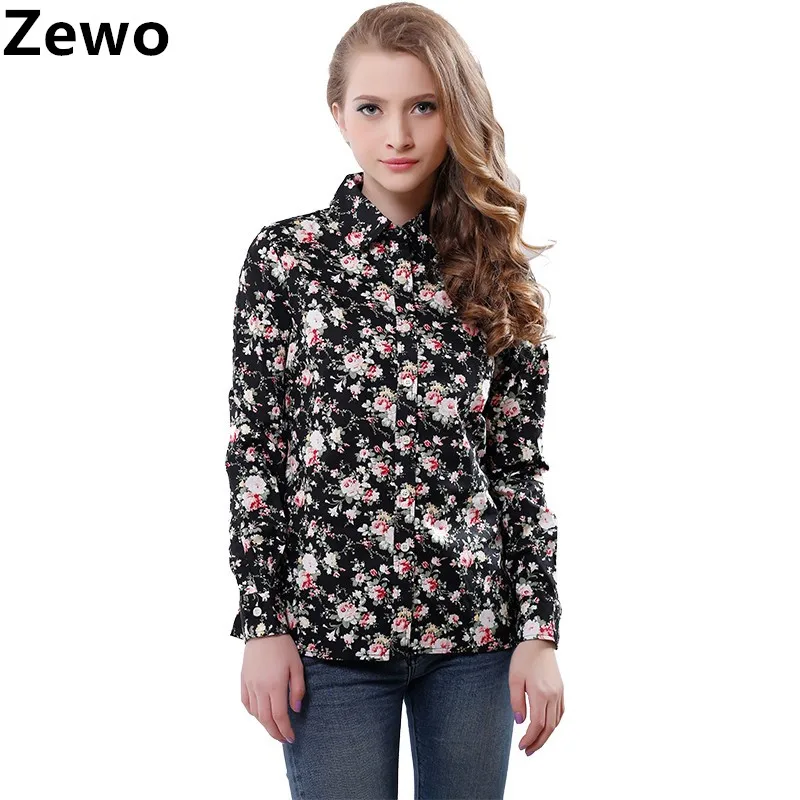 Zewo Fashion Women Work Wear Vintage Floral Print Cotton