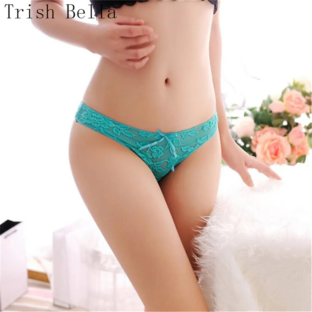 

Trish Bella 2018 new Lace transparent Bow simple Jacquard weave Mooning sexy lingerie underwear women panties string tanga thong