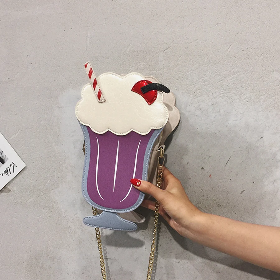 

Fun Fashion Ice Cream Women Shoulder Bags Sacred Cup Shape Pu Young Girl's Chain Handbag Purse Female Crossbody Bags Woman Bolsa