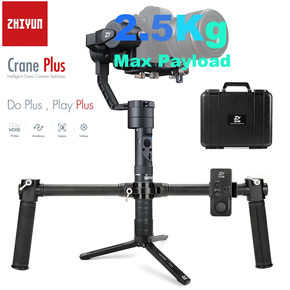 Zhiyun Crane Plus 3-Axis Handheld Gimbal Stabilizer Remote Dual Handheld Grip voor Mirrorless DSLR Camera Ondersteuning 2.5 kg POV Modus Zhiyun Crane Plus 3-Axis Handheld Gimbal Stabilizer Remote Dual Handheld Grip voor Mirrorless DSLR Camera Ondersteuning 2.5 kg POV Modus