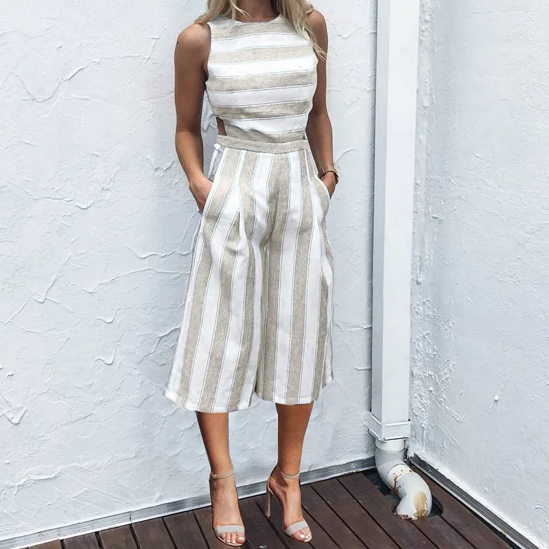 Summer Sleeveless Fashion Jumpsuits for Women Green and