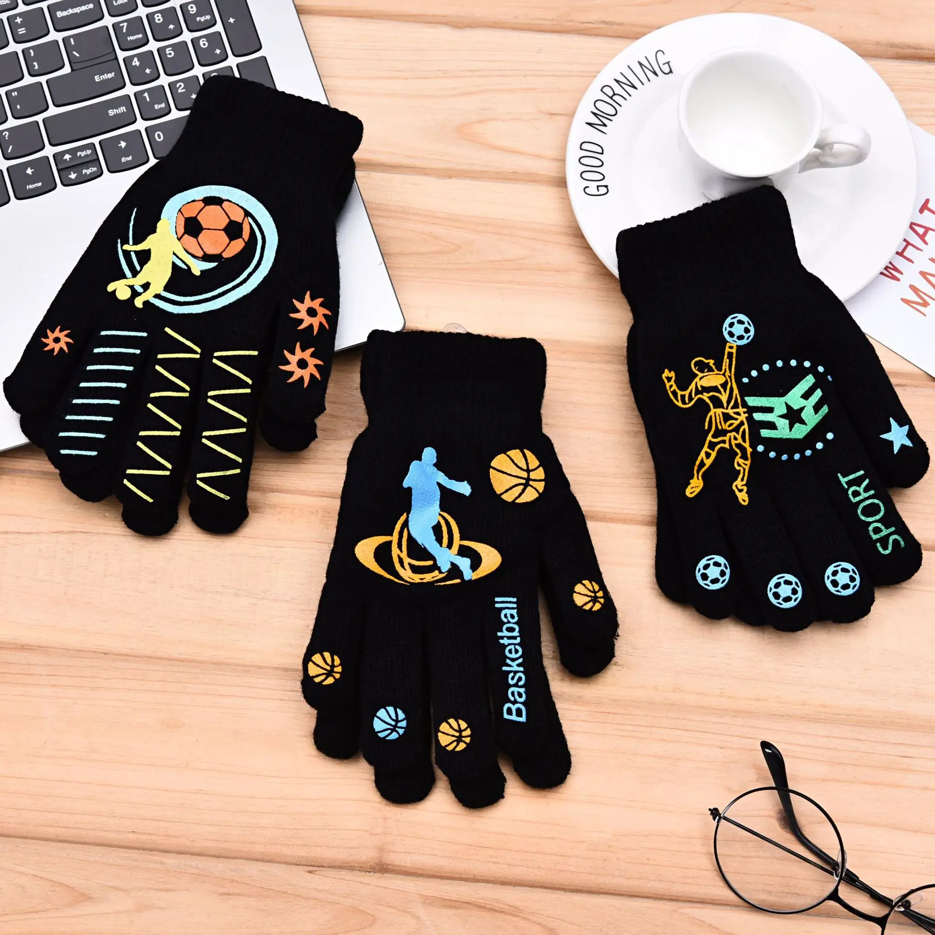 Black Novelty Cartoon Gloves Keep Warm Winter Children Upset Students cycling autumn gloves Hand Glove Mermey Knitted for Boys