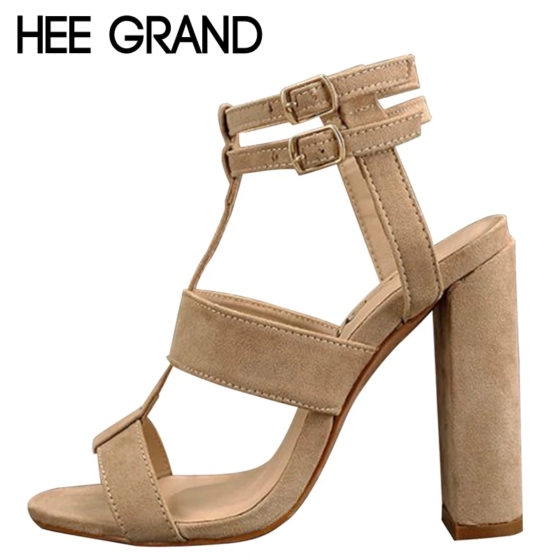

HEE GRAND Flock High Heels Summer Sandals New Sexy Fashion Platform Buckle Strap Casual Shoes Woman 3 Colors Size 35-42 XWZ4536