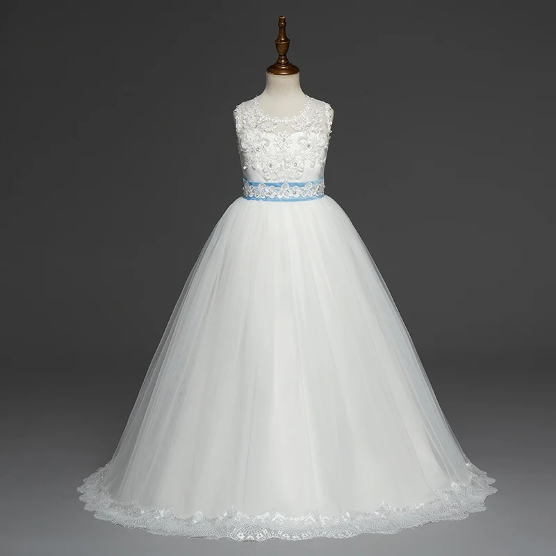 

Girls Flower Dress For Birthday Kids Clothes Elegant Princess Party Dresses Children White Wedding Ball Gown For 5-14 Years Kids