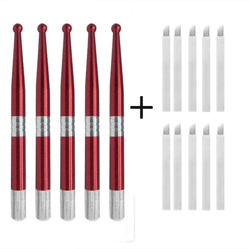 

Tattoo Manual Pen Kit 5Pcs Pen and 10Pcs 7Pin Tattoo Needles Set Permanent Makeup Eyebrow Lip Eyeline Microblading Tattoo Supply