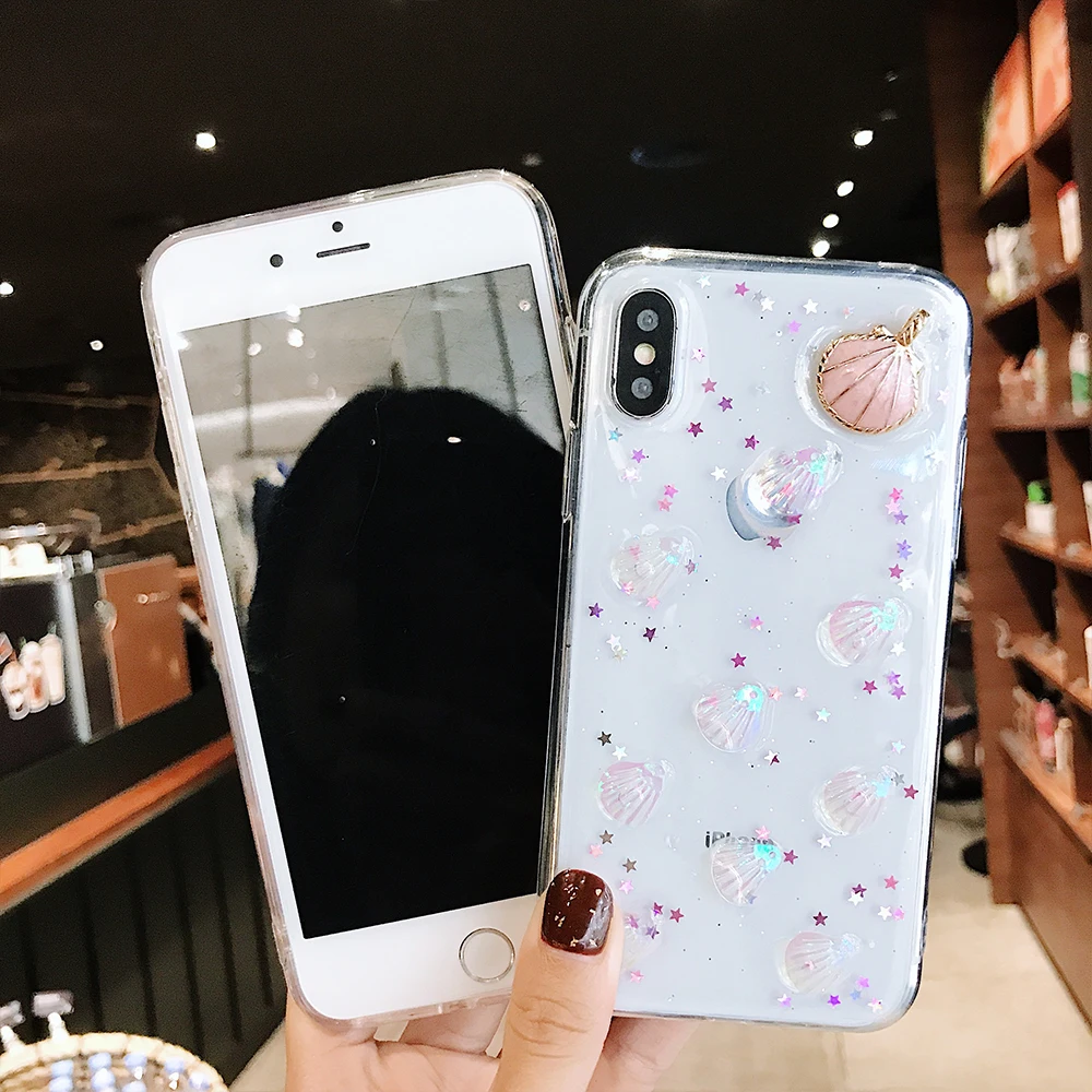 NYFundas Luxury Conch Shell For iPhone 8Plus 7 6 6 S Plus X 10 Case Silicone Soft Back Cover Fashion Clear Accessory Smartphones (7)