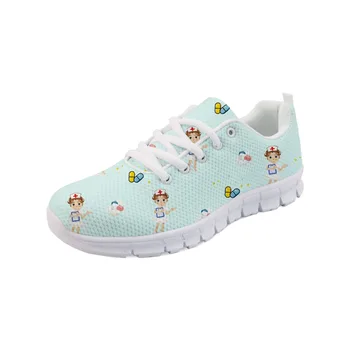 

ThiKin New Designs Nursing Women Sneakers Cartoon Doctors Bears Lightweight Flat Shoes Comfortable Lace-up Walking Shoes
