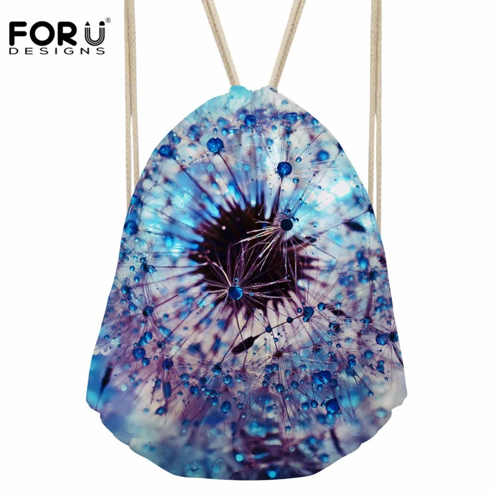 Forudesigns drawstring сумка Для женщин рюкзак для женщин Одуванчик печатает Вышивка Крестом Пакет Обувь для девочек маленький спортивный карман