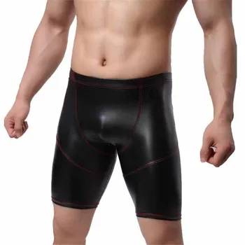 

Fashion Solid Black Faux Leather Men's Sexy Shorts,Men's Sexy Faux Leather Shorts,Men's Shorts