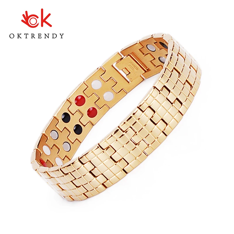 Oktrendy бренд двойной ряд 4 Ele мужчины ts титана тарёпи медный браслет звено запястье полированный для мужчин ручной браслет из золота