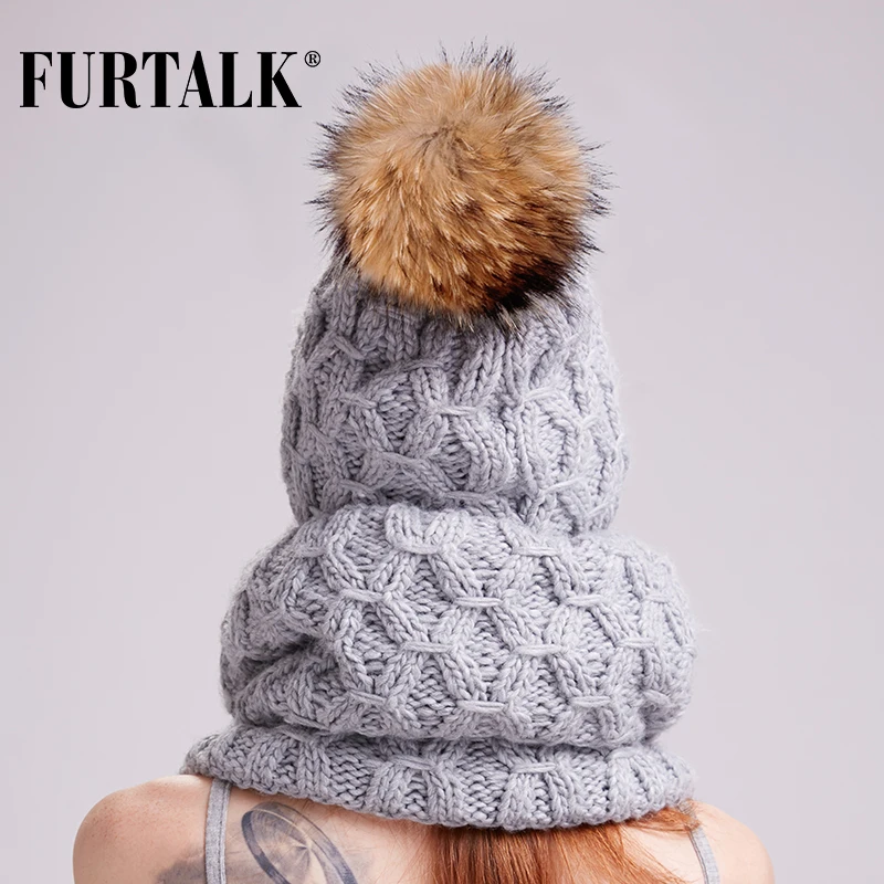 FURTALK зимняя женская шапка шарф вязаный комплект и снуд для девочки шапки с