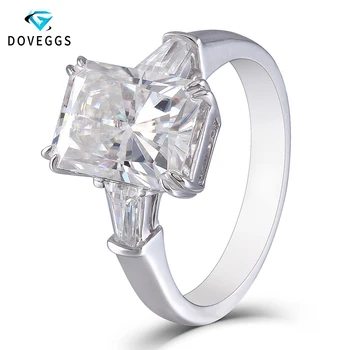 

DovEggs Solid 14K White Gold Center 4ct 8X10mm FG Color Radiant Cut Moissanite Diamond 3 Stone Engagement Ring For Women Gift