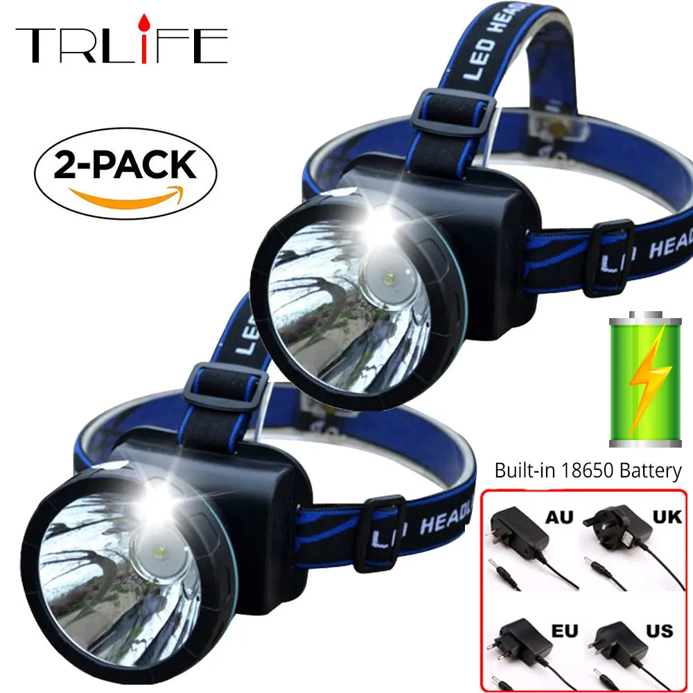 2 Packs LED Headlamp 8000Lm Built in 18650 Rechargeable LED Headlights