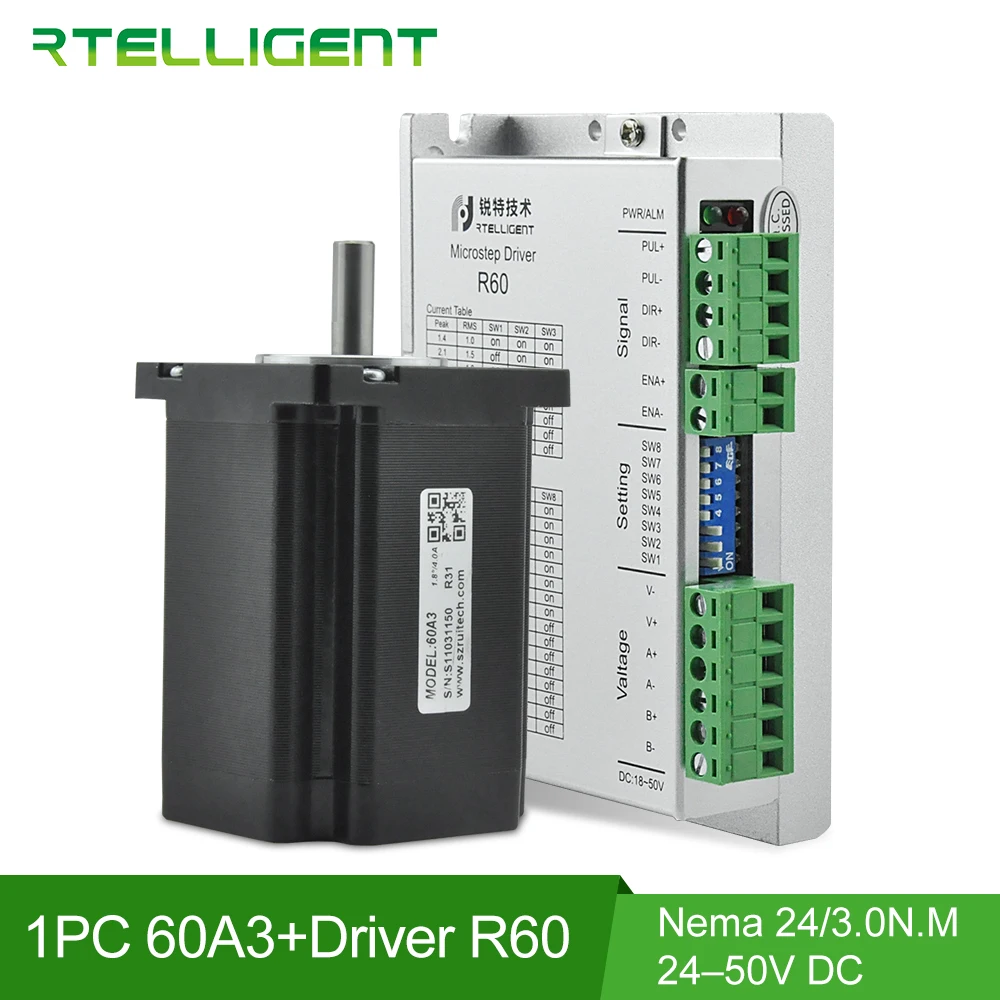 

Rtelligent 60x60mm Nema 24 Step Stepper Motor 3N.M 5A with 24-50V DC 5.6A Nema 23 24 Stepper Motor Driver Controller CNC Kit