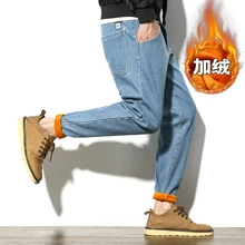 Мужские зимние вельветовые джинсы, Ретро стиль, свободные, большой размер, мужские плотные джинсы, мужские плюс толстые джинсовые брюки