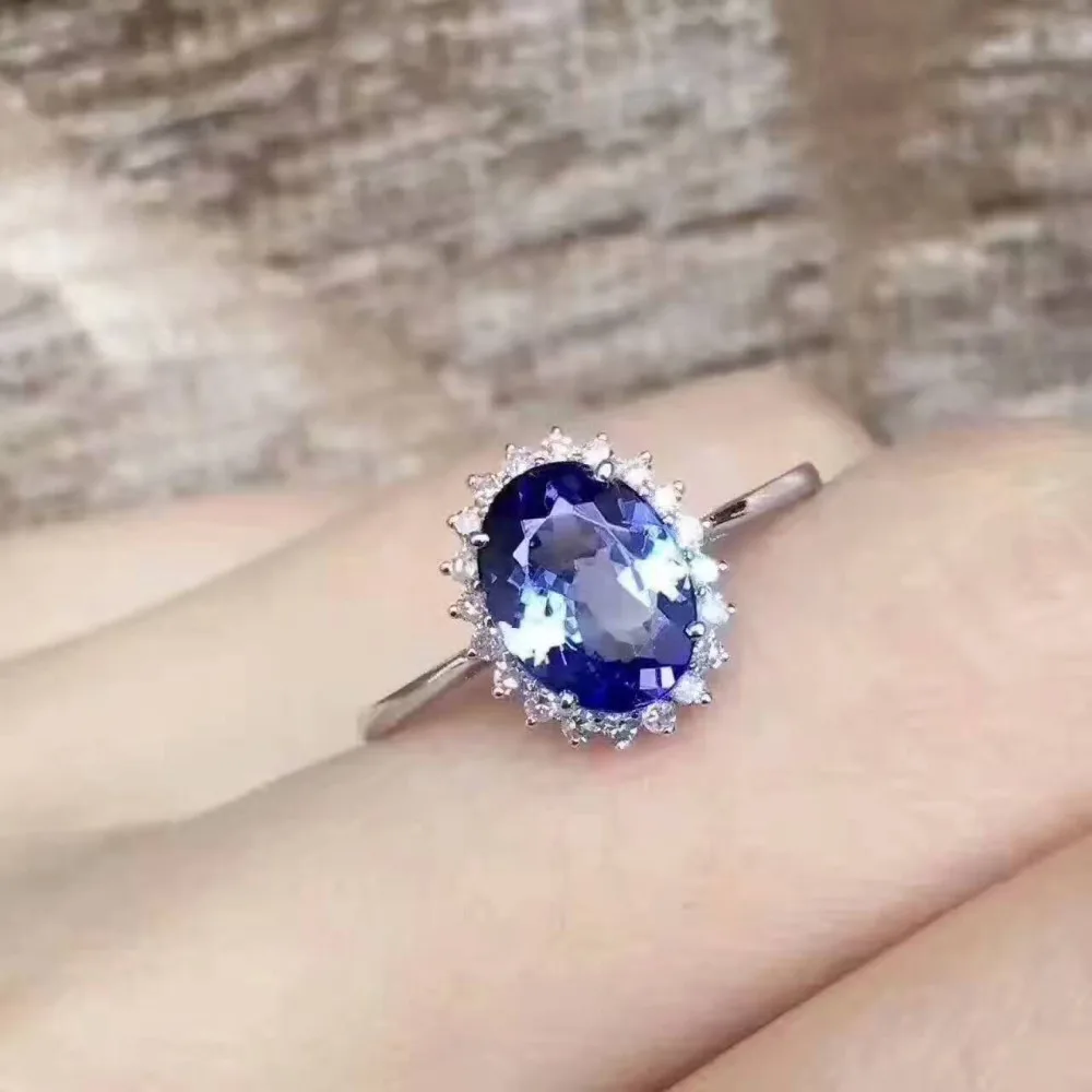 Кольцо с натуральным синим танзанитом из серебра S925 пробы, кольцо с натуральным камнем, модное элегантное кольцо Diana, женские кольца для свадебной вечеринки, ювелирные изделия