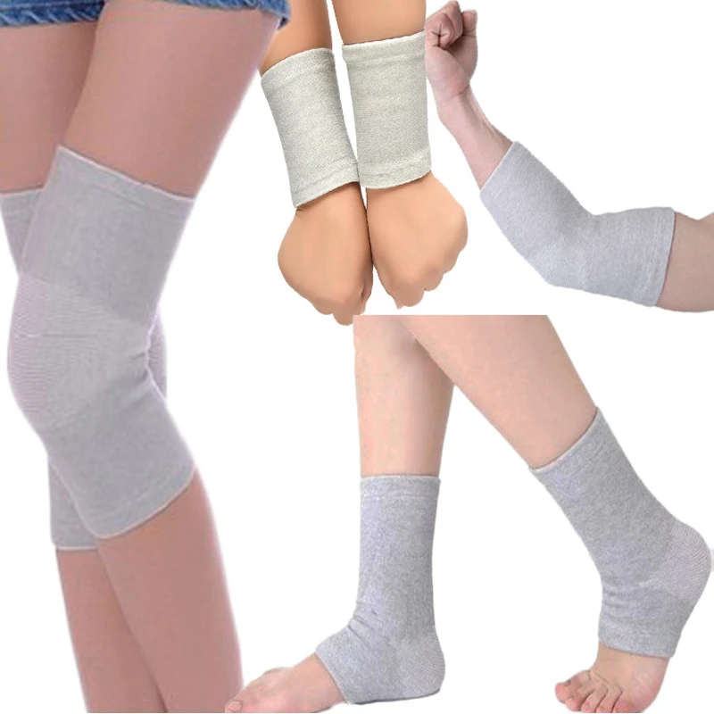 

1set/8pcs Knee Support Protector Leg Arthritis Gym Sleeve Elasticated Bandage Elbow Support Charcoal Knitted Kneepads Warmer