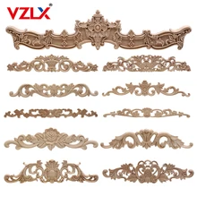 VZLX Floral madera tallada apliques de esquina Vintage talla de madera Calcomanía para muebles marco de puerta de gabinete pared hogar manualidades decorativas