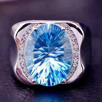 

Men ring Free shipping Natural real topaz 925 sterling silver 12*16mm 14ct gemstone Fine jewelry F80420085