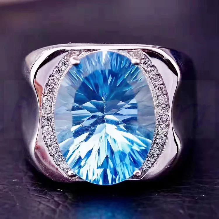 Men ring Topaz ring Free shipping Natural and real topaz 925 sterling