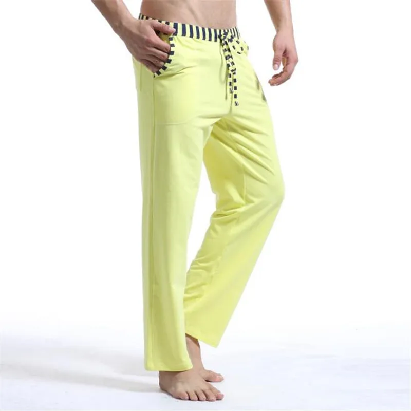 Мужские домашние брюки, домашняя повседневная одежда из хлопка, мужские брюки, мужские брюки для сна - Цвет: Цвет: желтый