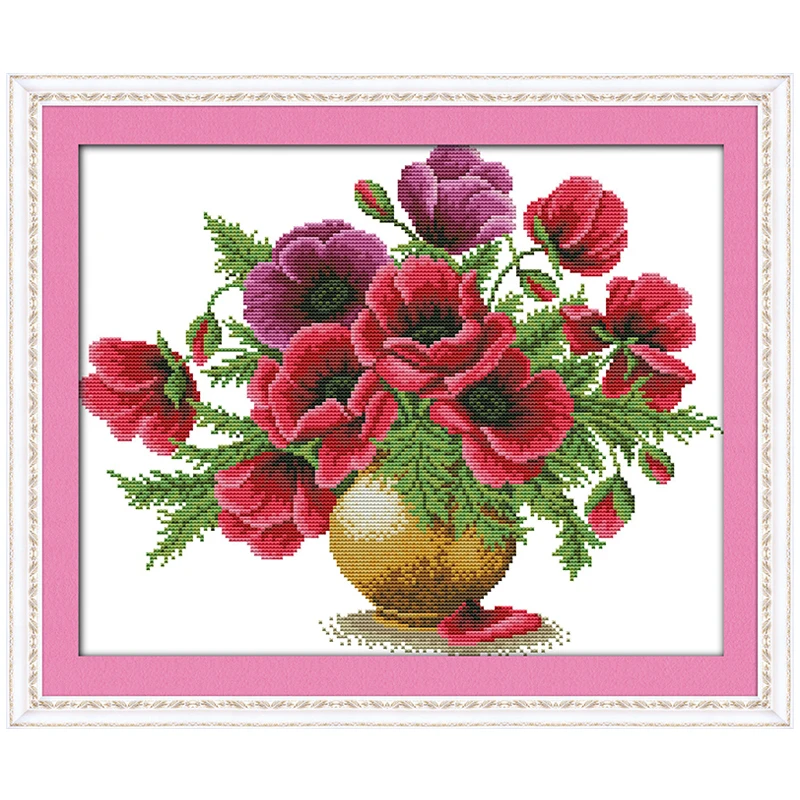 

Poppy flower vase counted printed on the canvas DMC 11CT 14CT DIY kit Cross Stitch embroidery needlework Sets home decor