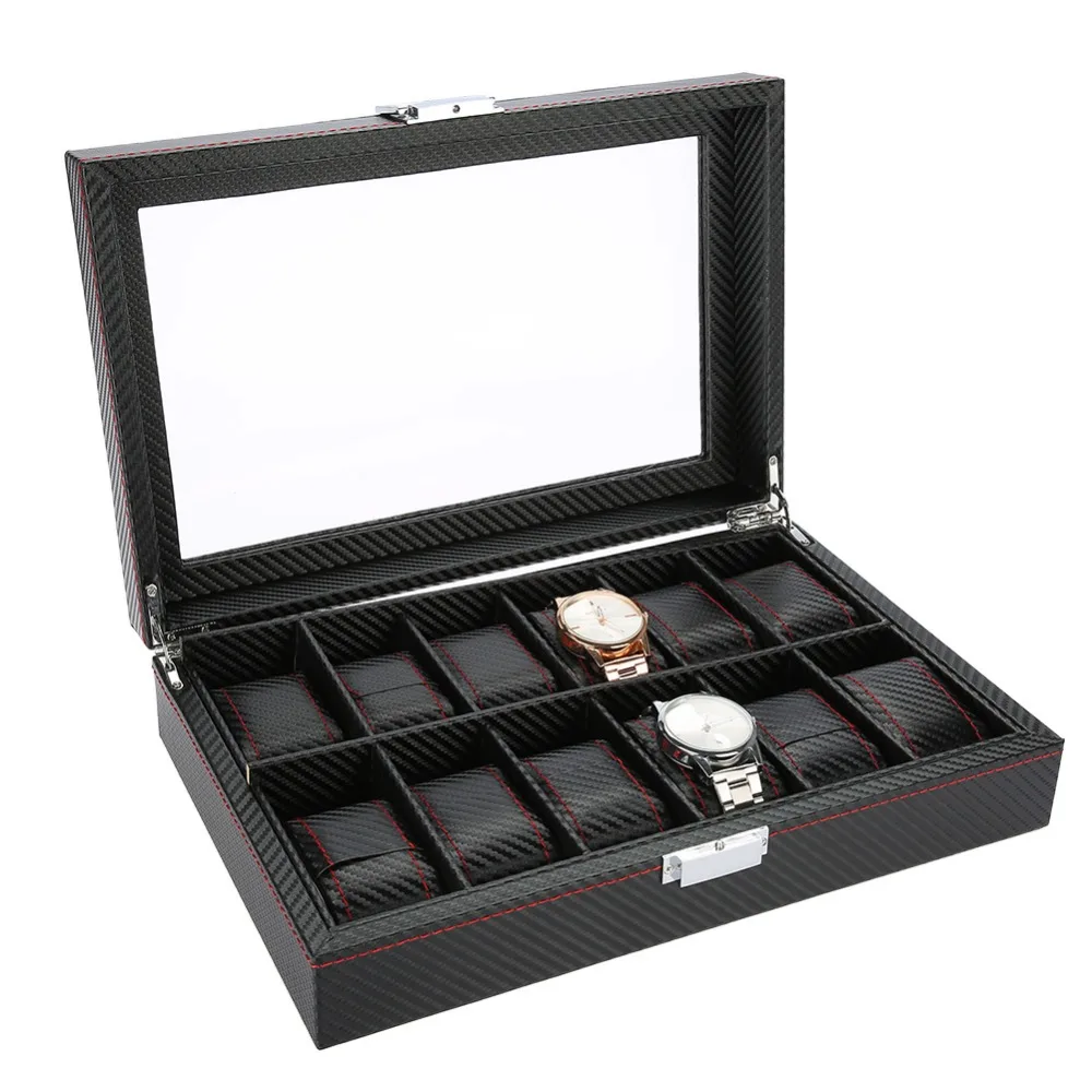 

12Grids Watch Display Storage Box Watch Organizer Case PU Leather Jewelry Gift Storage Boxes Organizer Carring Cases with Mirror