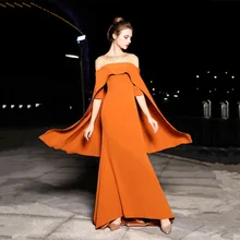 JnaeVini Elegant Mermaid Mother of The Bride Dresses 2019 Scoop Neck Half Sleeves Beading Satin Long Evening Gowns Sweep Train