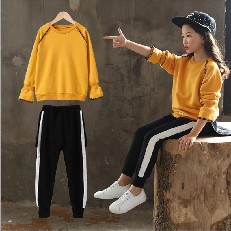 

2018 New Fashion Spring Autumn Girl Children's Cotton Clothing Set Sports Sweater Suit