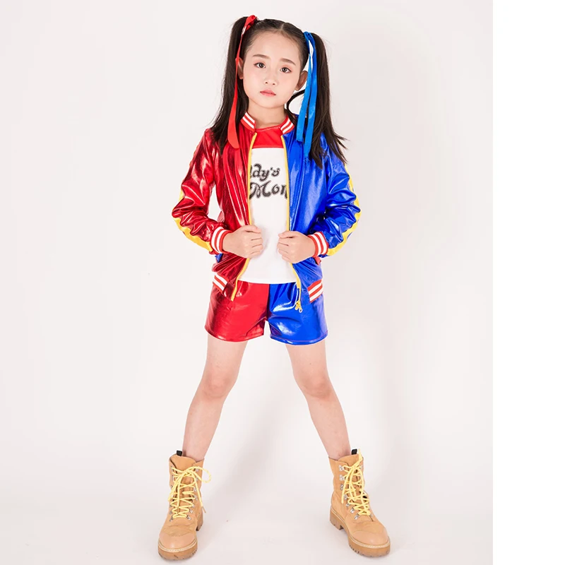 Kids Girls Suicide Squad Harley Quinn Coat Shorts Jackets Top Set for