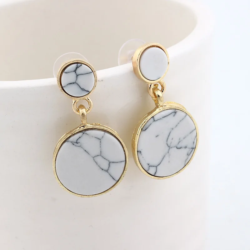 

Women Vintage Simple Round Drop Earrings For Women With White/Black Natural Stone Female Jewelry Fashion Statement Earring