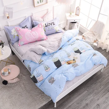 

succulent plants 4pcs 100% cotton bedding sets/78"x90" duvet cover flat sheet pillow case set kids bedsheet