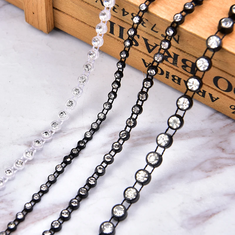 

10yard/Lot Rhinestone Trim Clear Crystal Stone Chain 2.5-5mm White Black Round Embellishment Ribbon Sew On Diy Accessories