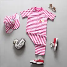 Летний купальник для девочек полосатый купальник соединенный с младенцем купальник женский детский солнцезащитный для серфинга купальники для девочек