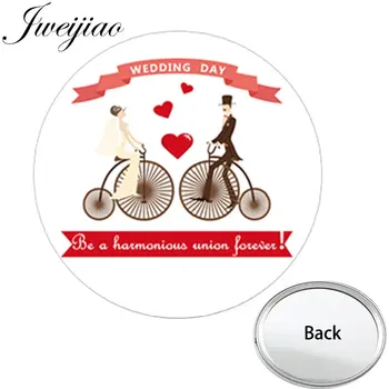 

JWEIJIAO Wedding DAY Be a harmonious union forever One Side Mini Pocket Mirror Portable Makeup Vanity Hand Travel Purse Mirror