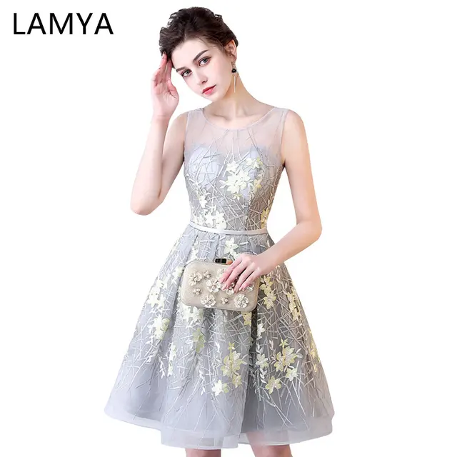 Lamya Embroidery A Line Elegant Short Backless Beach Prom Dresses Lamya Embroidery A Line Elegant Short Backless Beach Prom Dresses 2018 Waist Split Evening Party