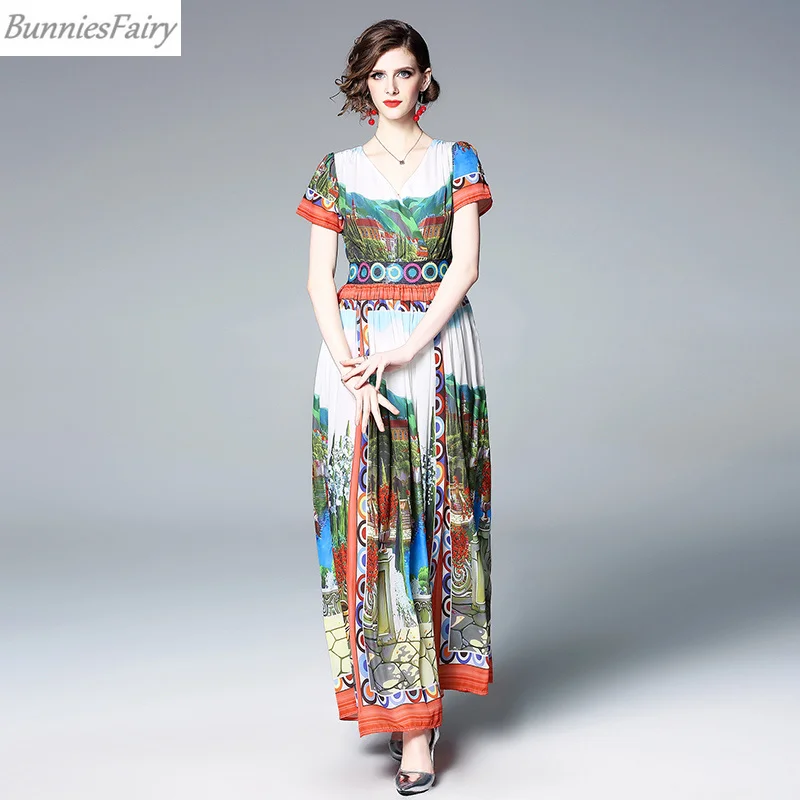 BunniesFairy 2019 летнее женское винтажное пляжное Цветочное платье с высокой талией