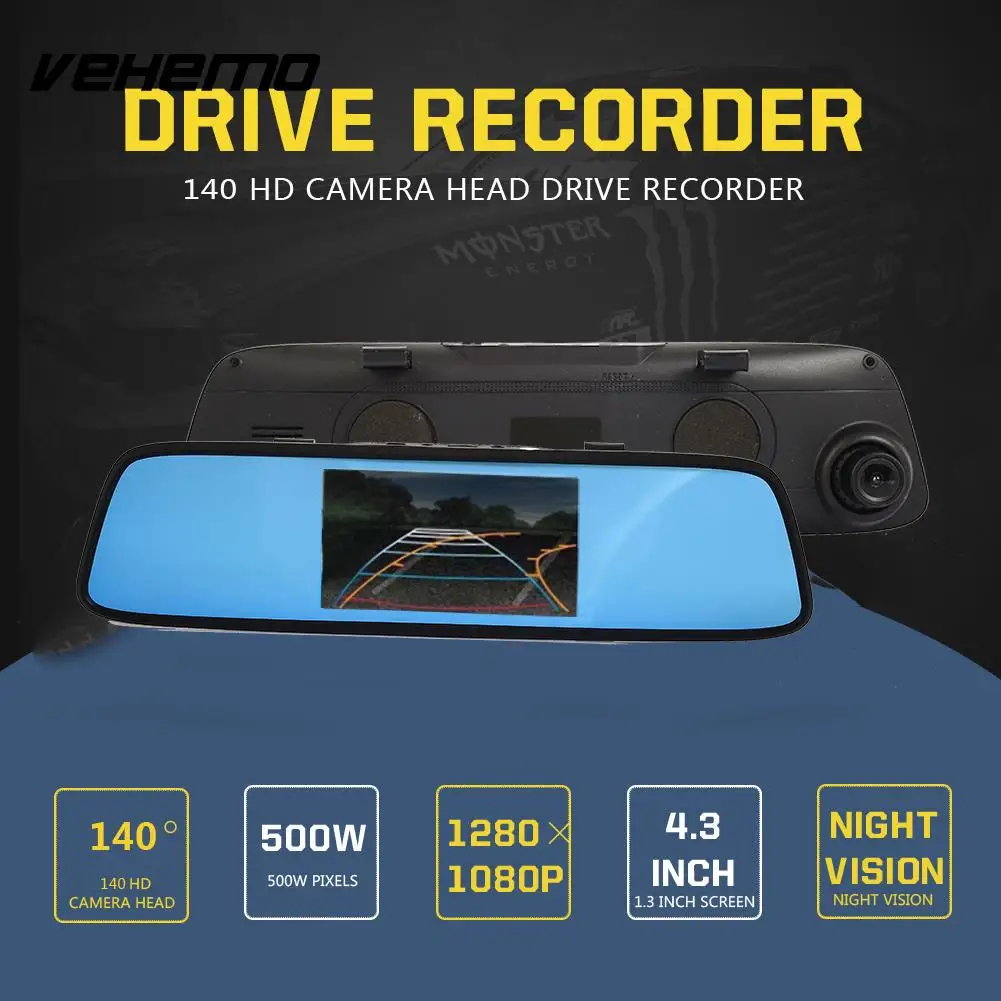 

Dual Lens Durable Univerasl Dash Cam G-Gensor Auto On/Off Motion Detection Loop Recording Driving Recorder Automobile